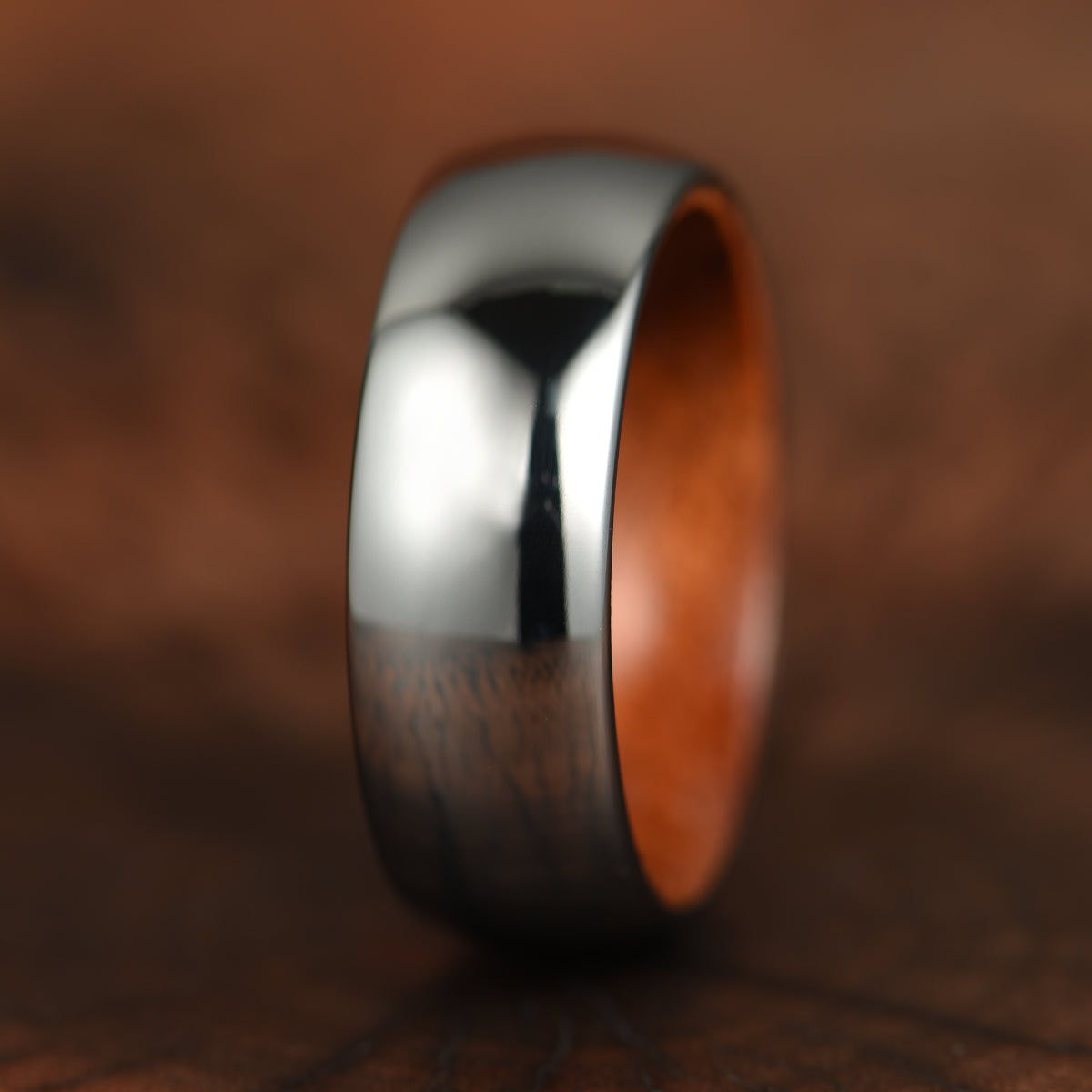 Rounded Polished Silver Tungsten Rosewood Men's Wedding Band 8MM - PRISTINE RINGS