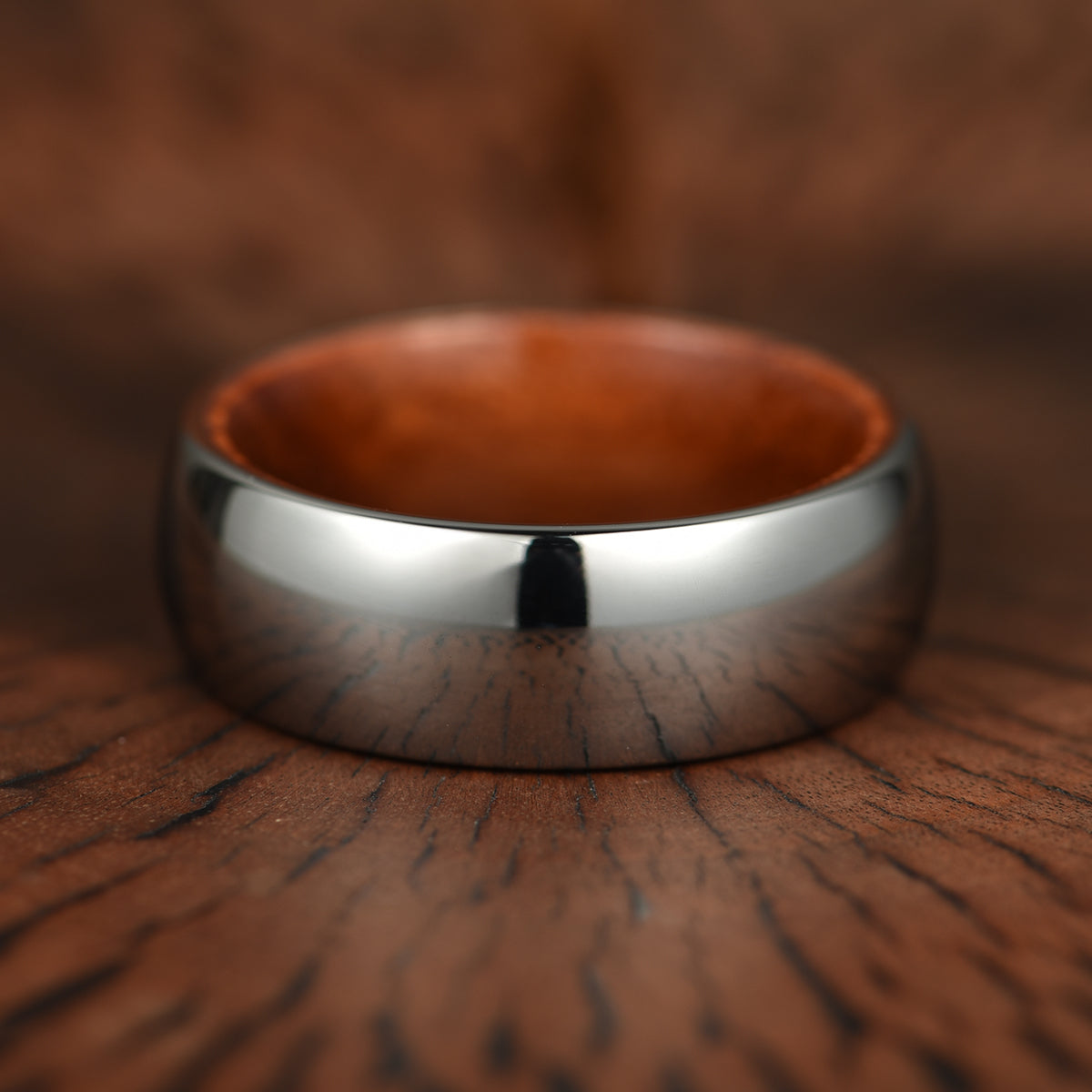 Rounded Polished Silver Tungsten Rosewood Men's Wedding Band 8MM - PRISTINE RINGS