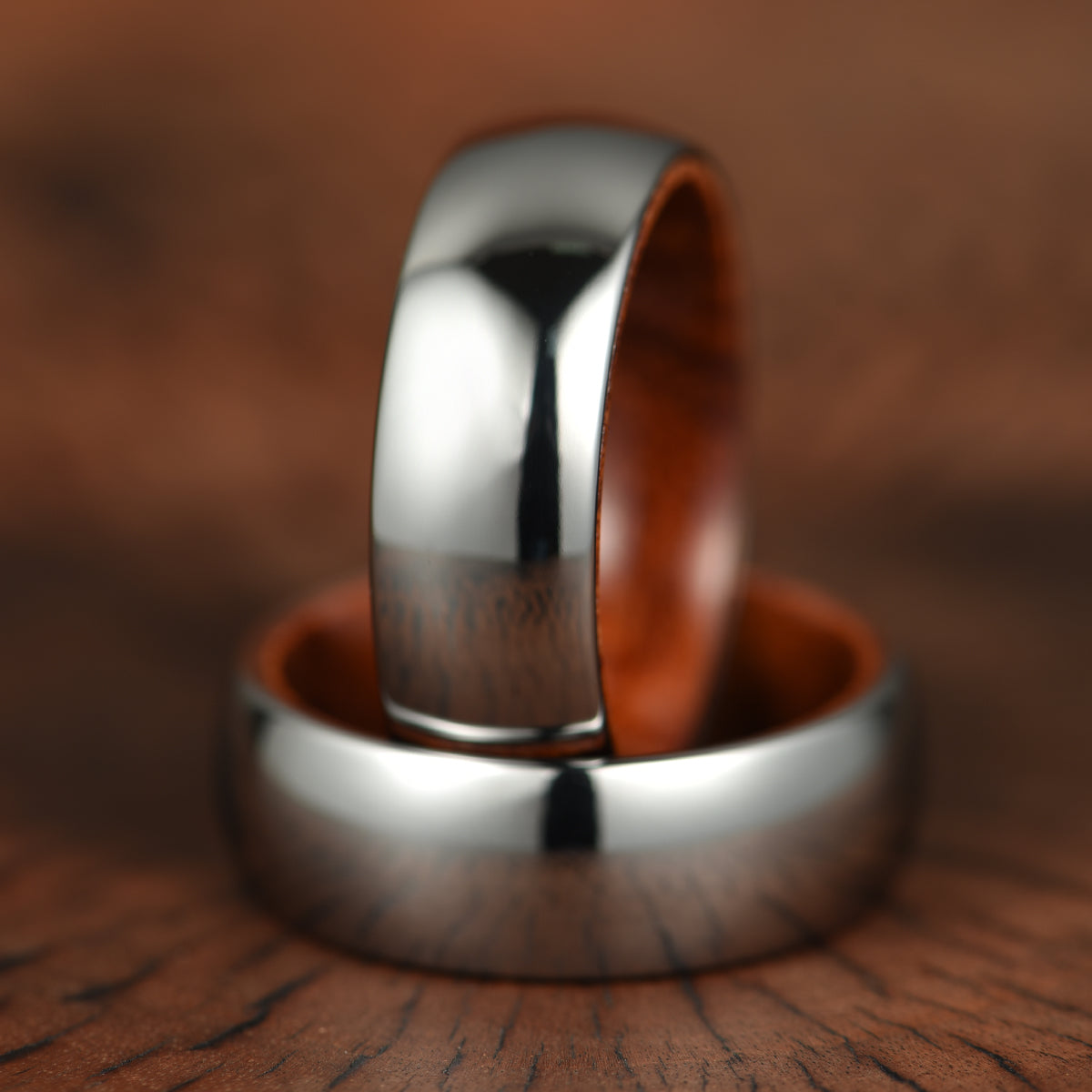 Rounded Polished Silver Tungsten Rosewood Men's Wedding Band 8MM - PRISTINE RINGS