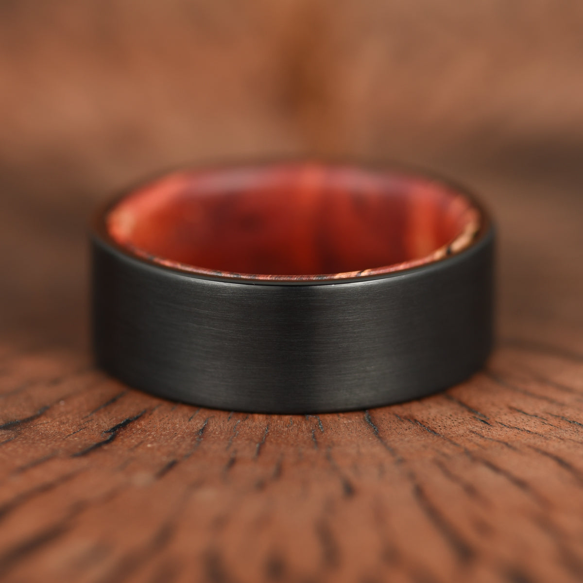 Black Tungsten Cocobolo Men's Wedding Band 8MM - PRISTINE RINGS