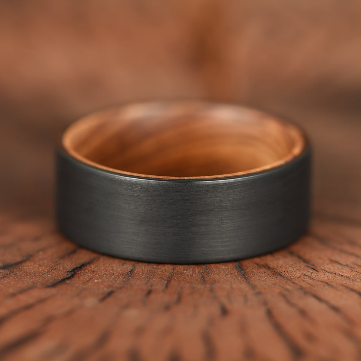 Black Tungsten Zebra Wood Men's Wedding Band 8MM - PRISTINE RINGS