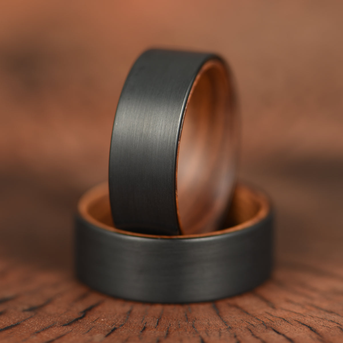 Black Tungsten Zebra Wood Men's Wedding Band 8MM - PRISTINE RINGS