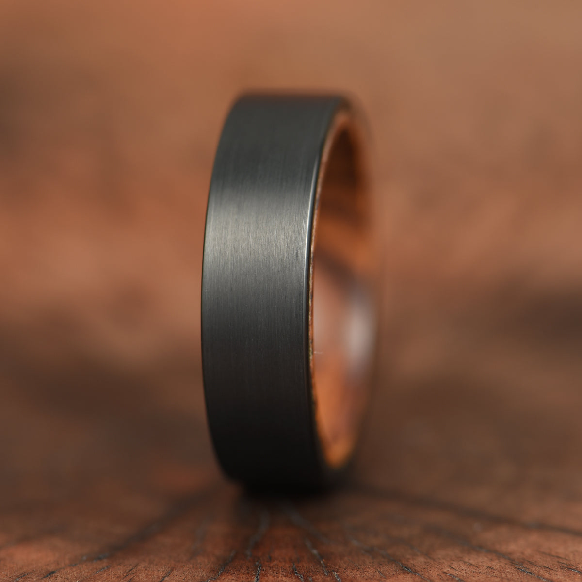 Black Tungsten Zebra Wood Men's Wedding Band 6MM