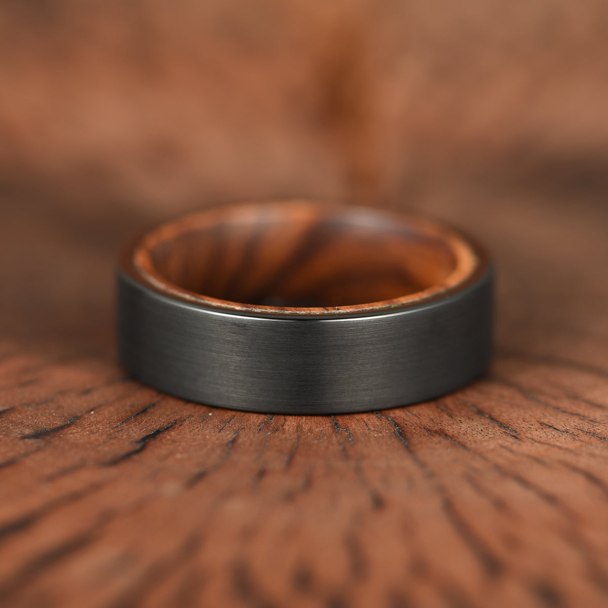 Black Tungsten Zebra Wood Men's Wedding Band 6MM