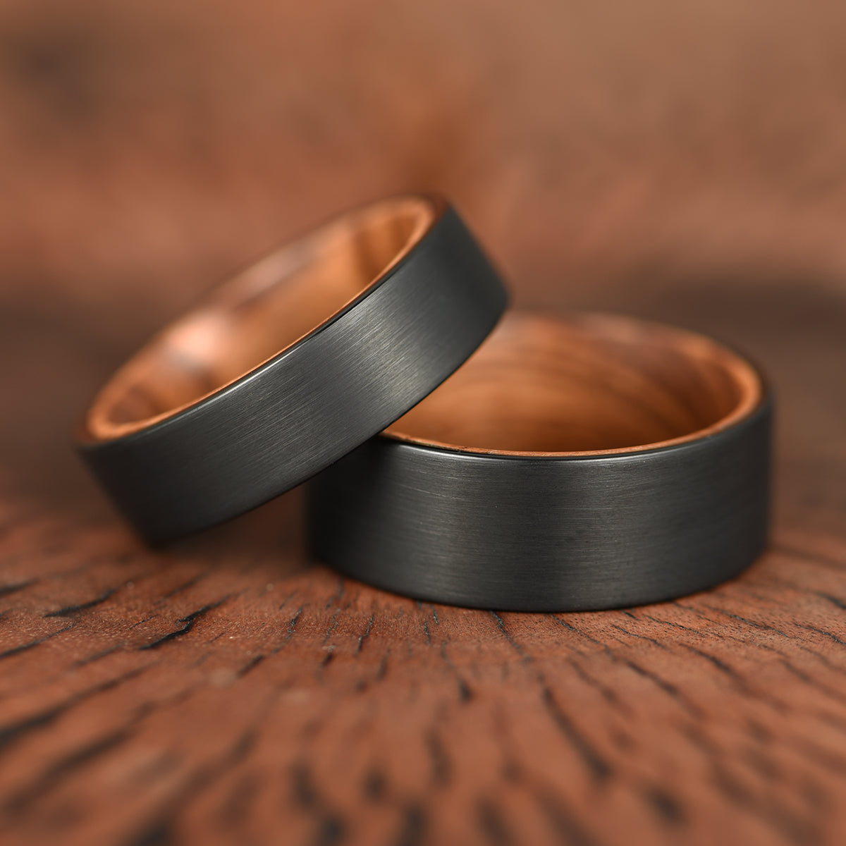 Black Tungsten Zebra Wood Men's Wedding Band 8MM - PRISTINE RINGS