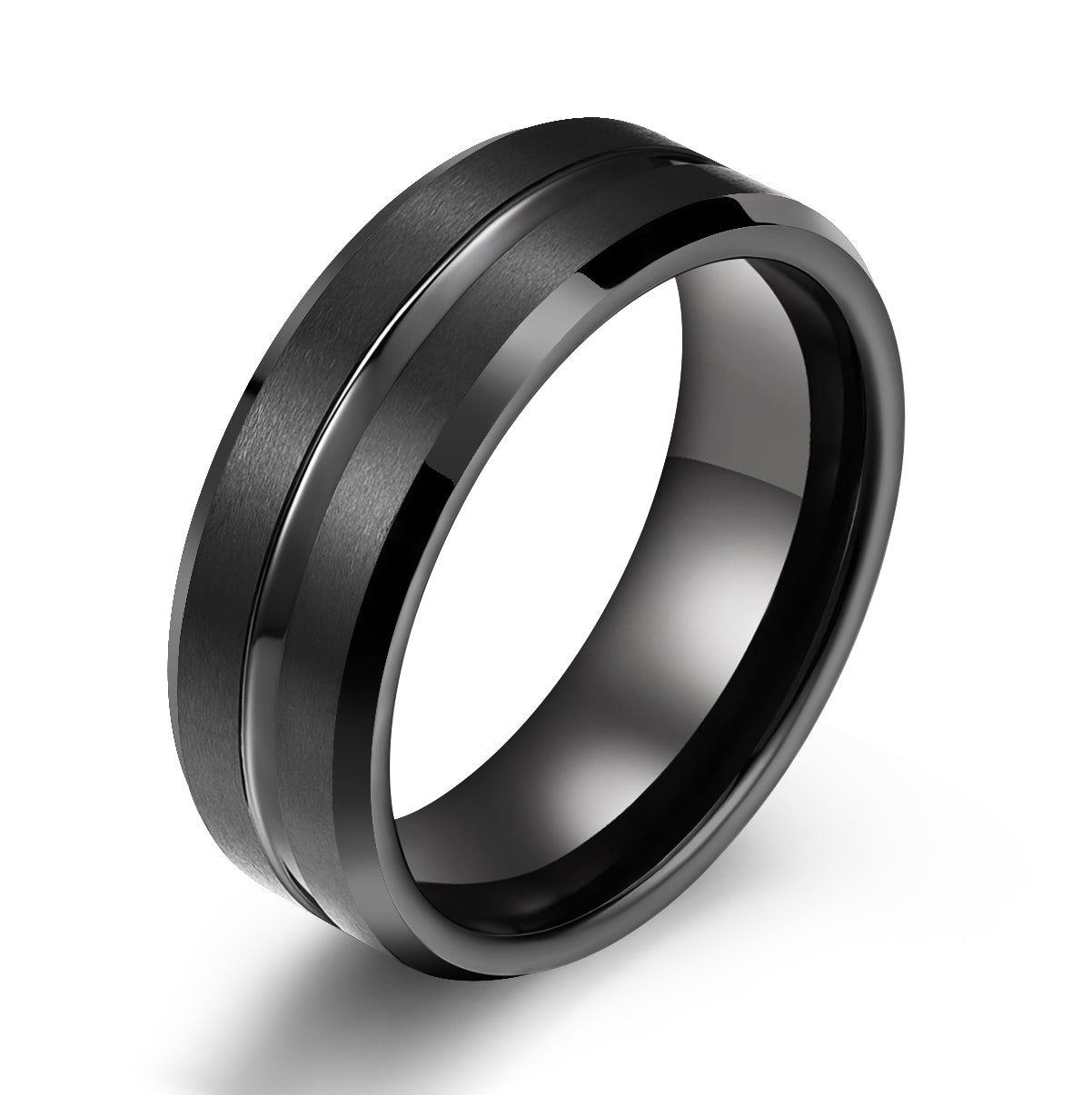Black Tungsten Ridged Men's Wedding Band 8MM - PRISTINE RINGS