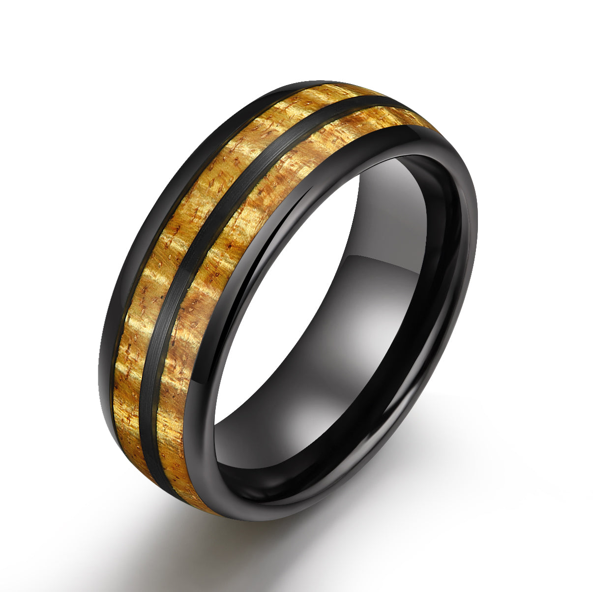 Tungsten Koa Wood Black Inlay Men's Wedding Band 8MM - PRISTINE RINGS