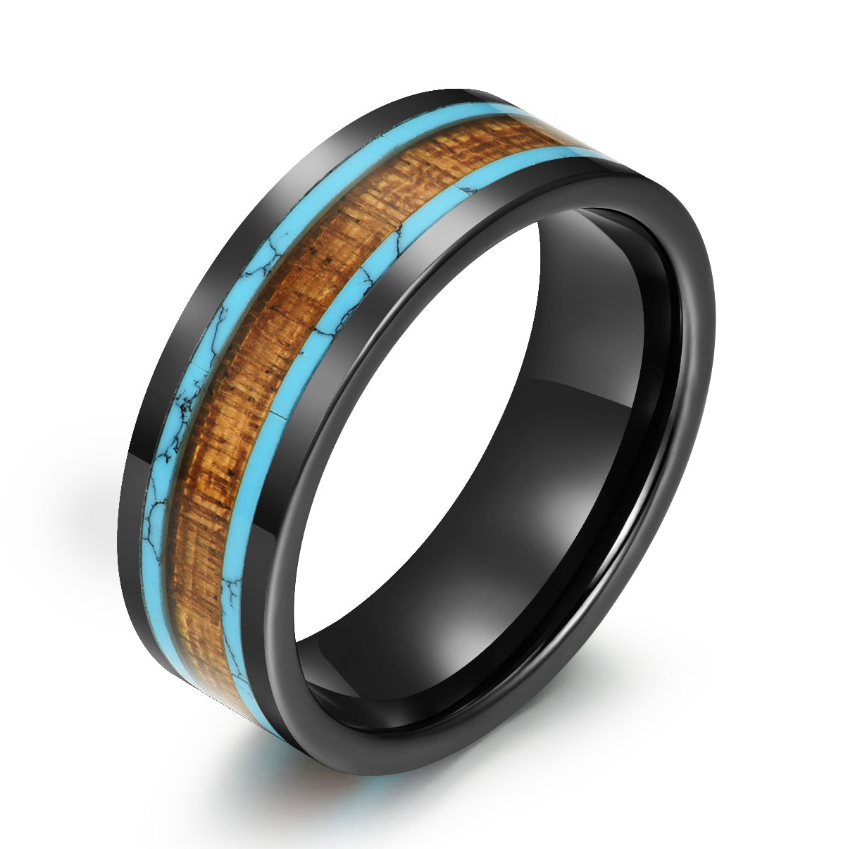 Ceramic Koa Wood Crushed Turquoise Men's Wedding Band 8MM