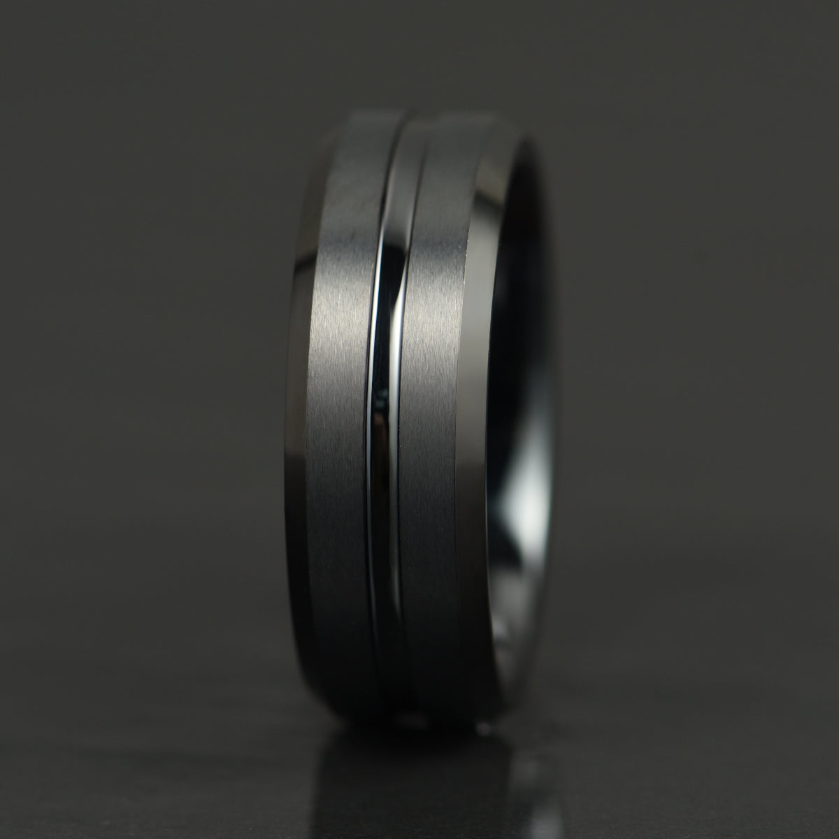 Black Tungsten Ridged Men's Wedding Band 8MM - PRISTINE RINGS
