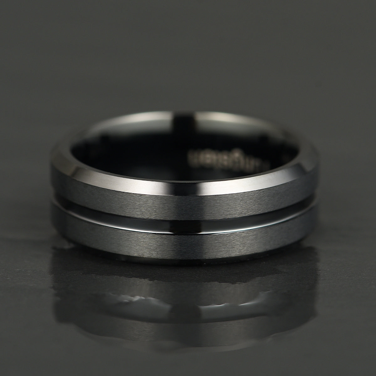 Black Tungsten Ridged Men's Wedding Band 8MM - PRISTINE RINGS