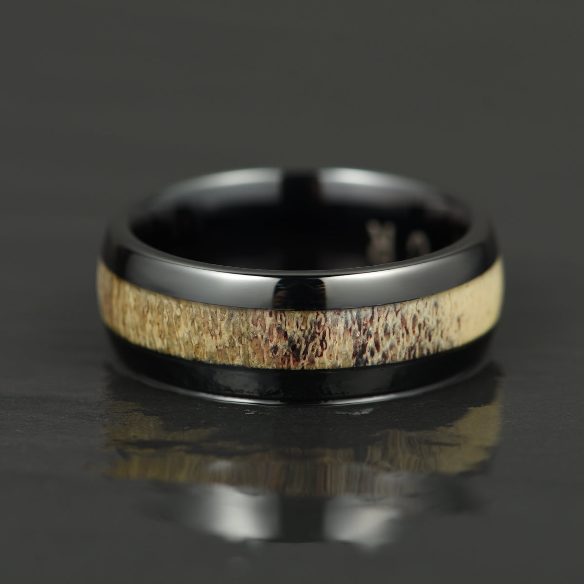 Black Tungsten Antler Inlay Men's Wedding Band 8MM