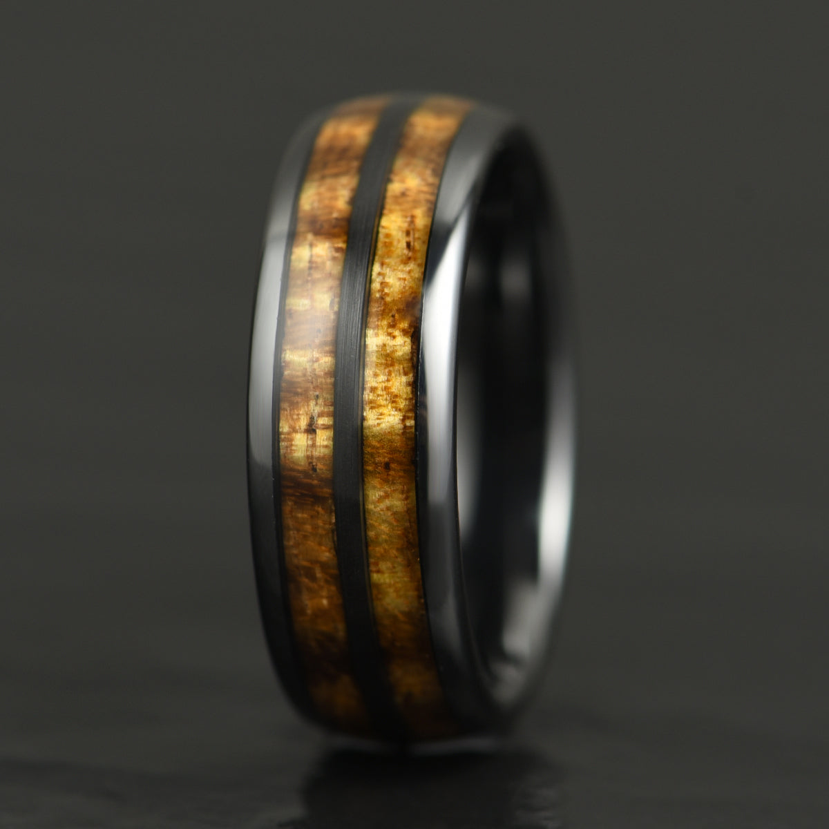 Tungsten Koa Wood Black Inlay Men's Wedding Band 8MM - PRISTINE RINGS
