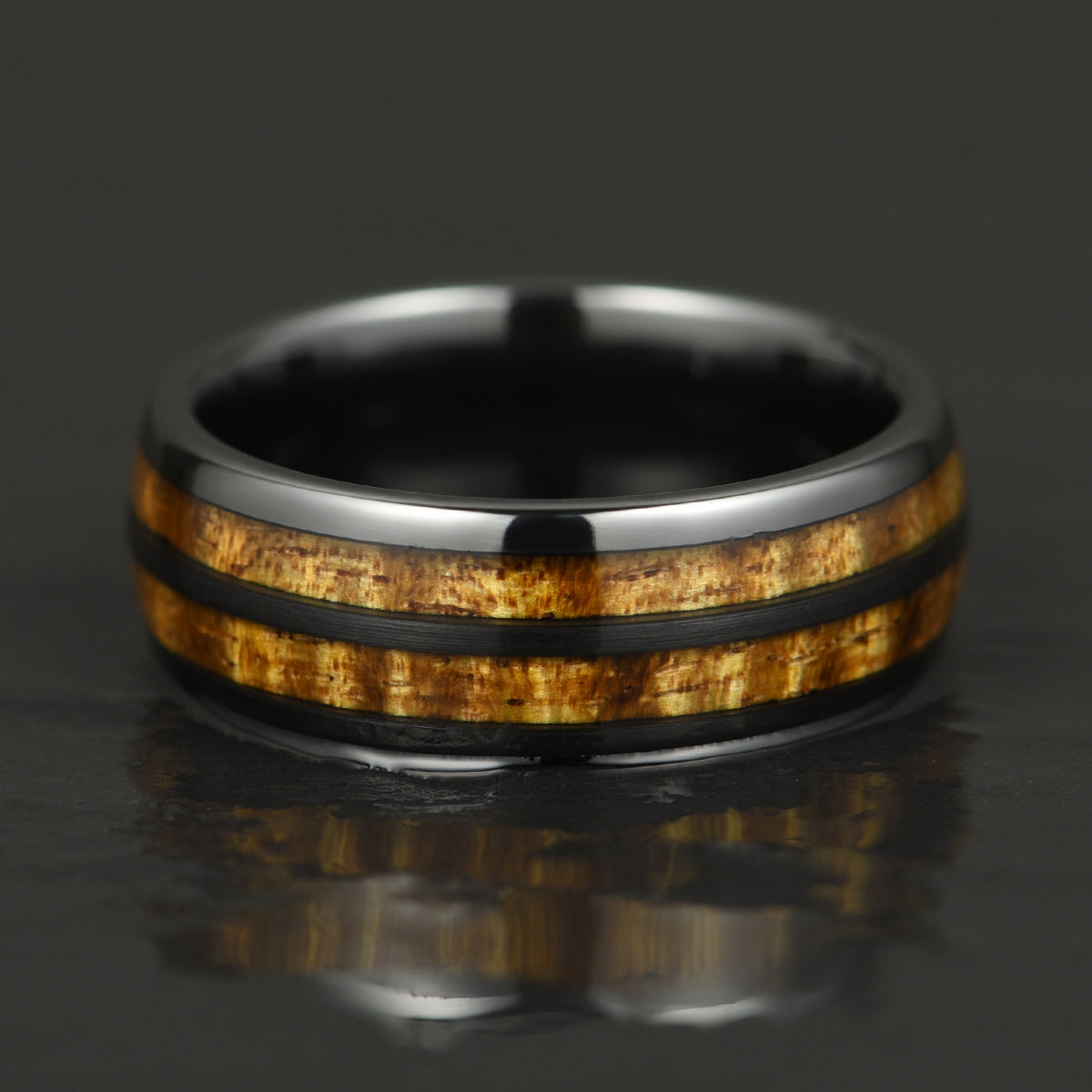 Tungsten Koa Wood Black Inlay Men's Wedding Band 8MM - PRISTINE RINGS
