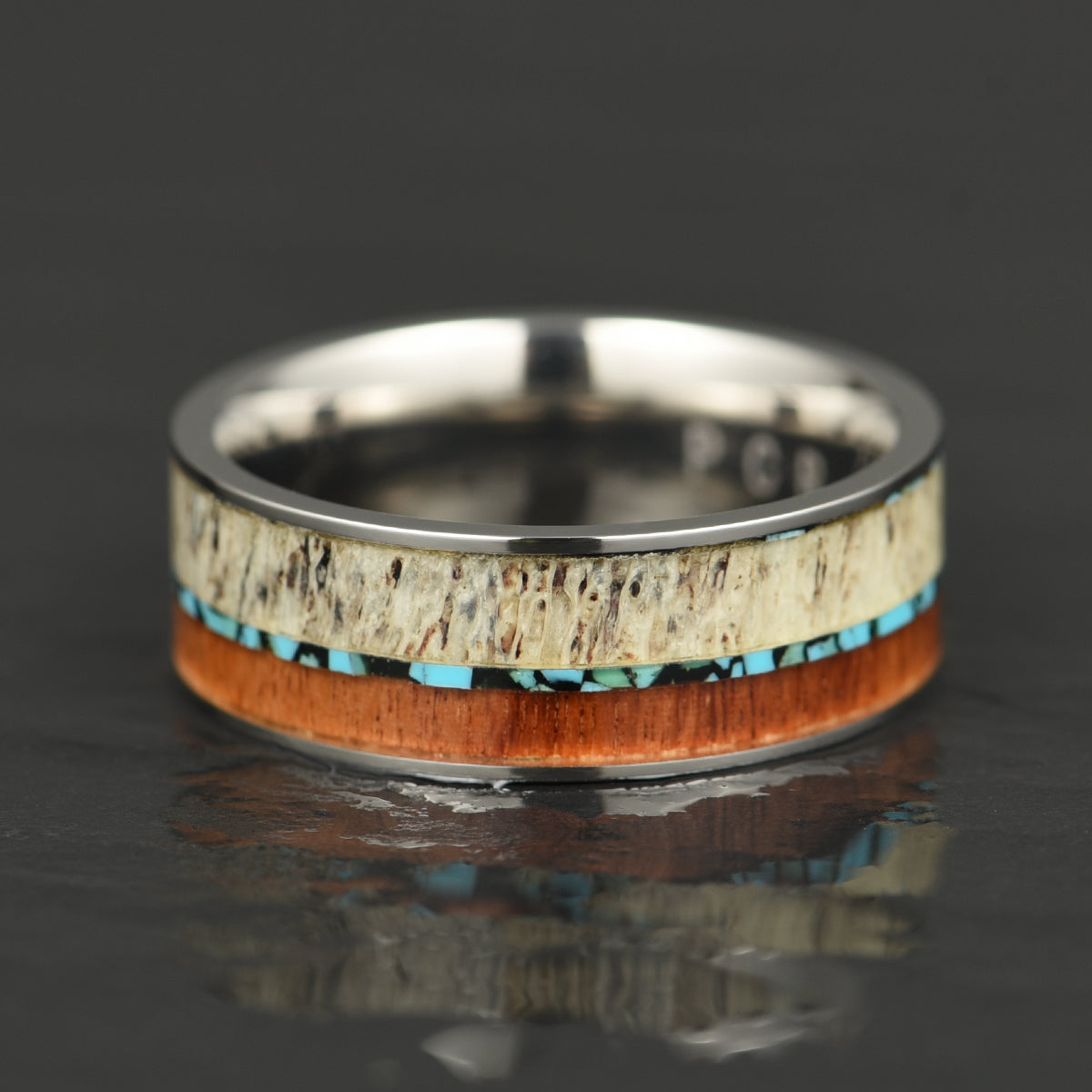 Tungsten Antler Koa Wood Turquoise Inlay Men's Wedding Band 8MM