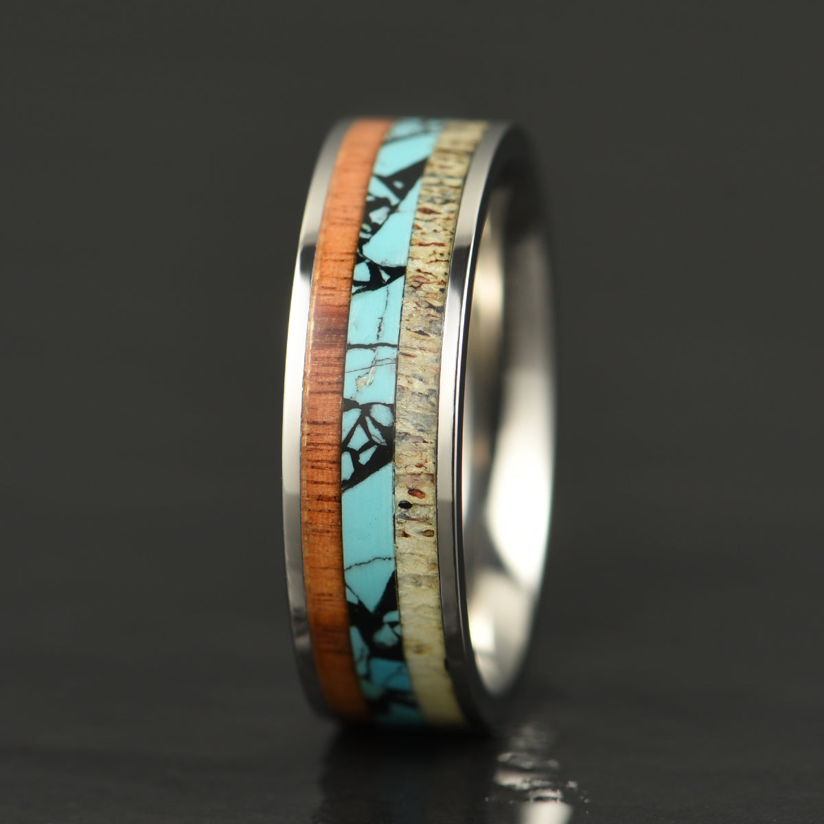 Tungsten Antler Koa Wood Turquoise Men's Wedding Band 8MM