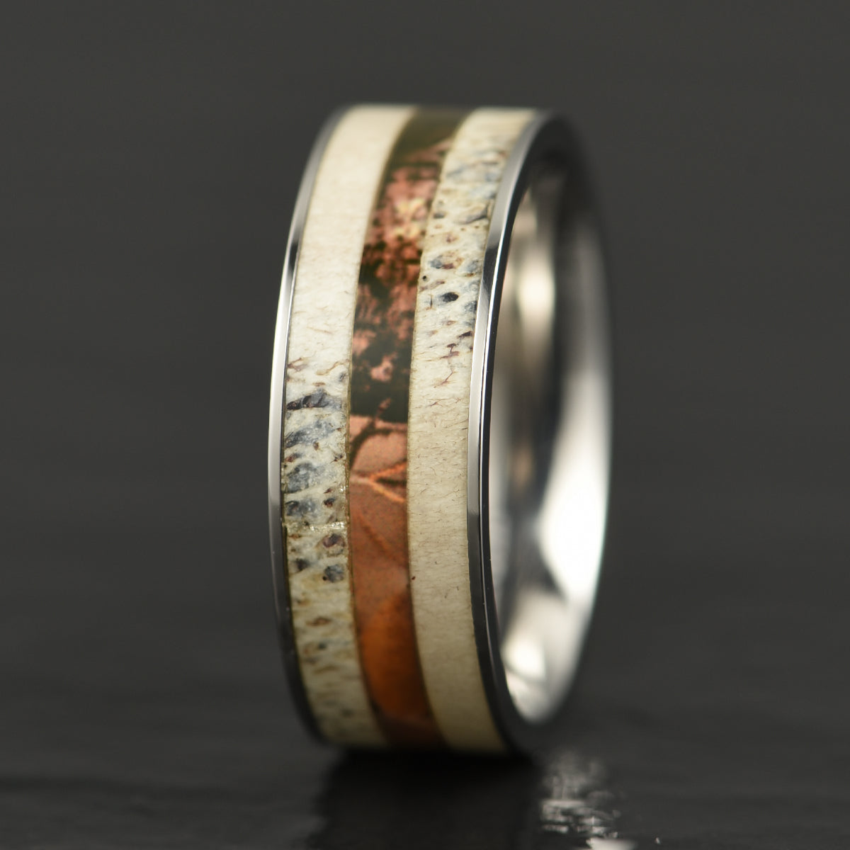Tungsten Antler Charred Cameo Men's Wedding Band 8MM