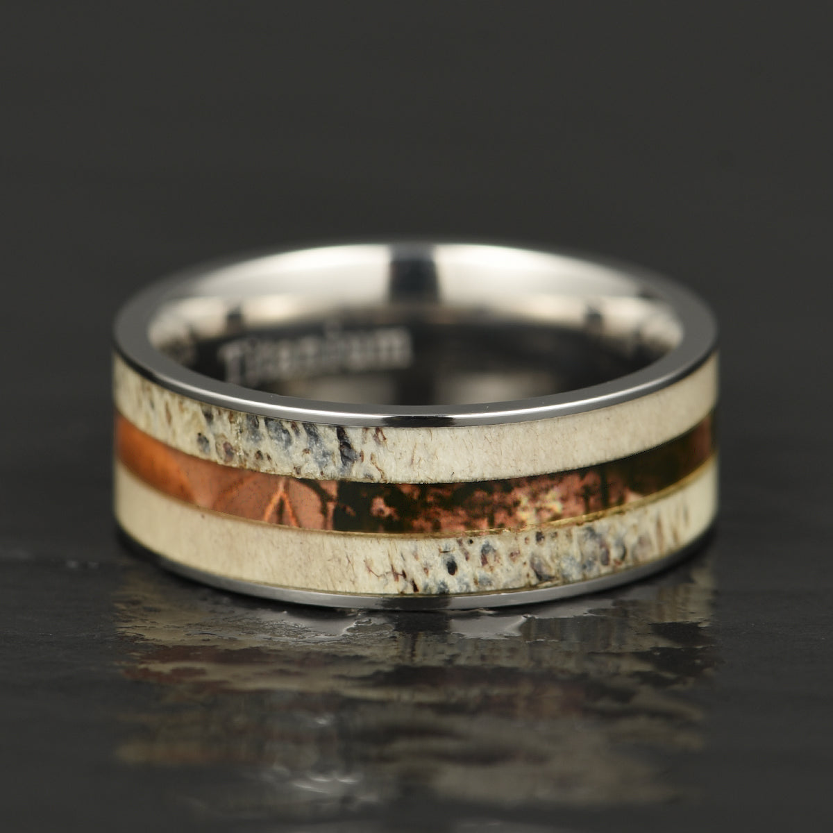 Tungsten Antler Charred Cameo Men's Wedding Band 8MM