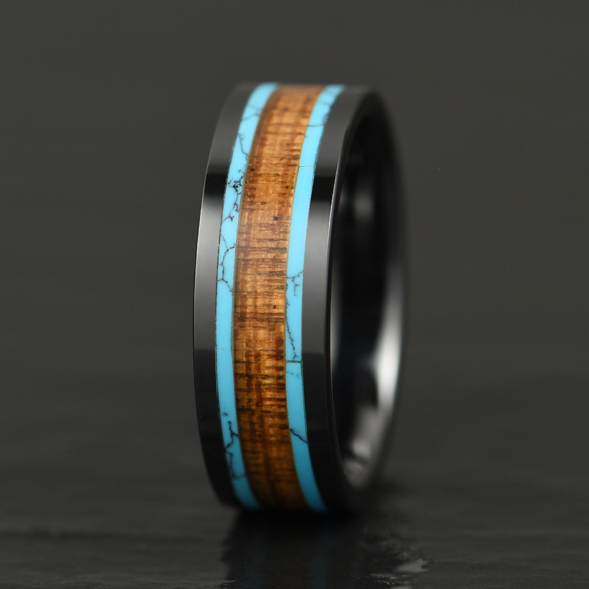 Ceramic Koa Wood Crushed Turquoise Men's Wedding Band 8MM