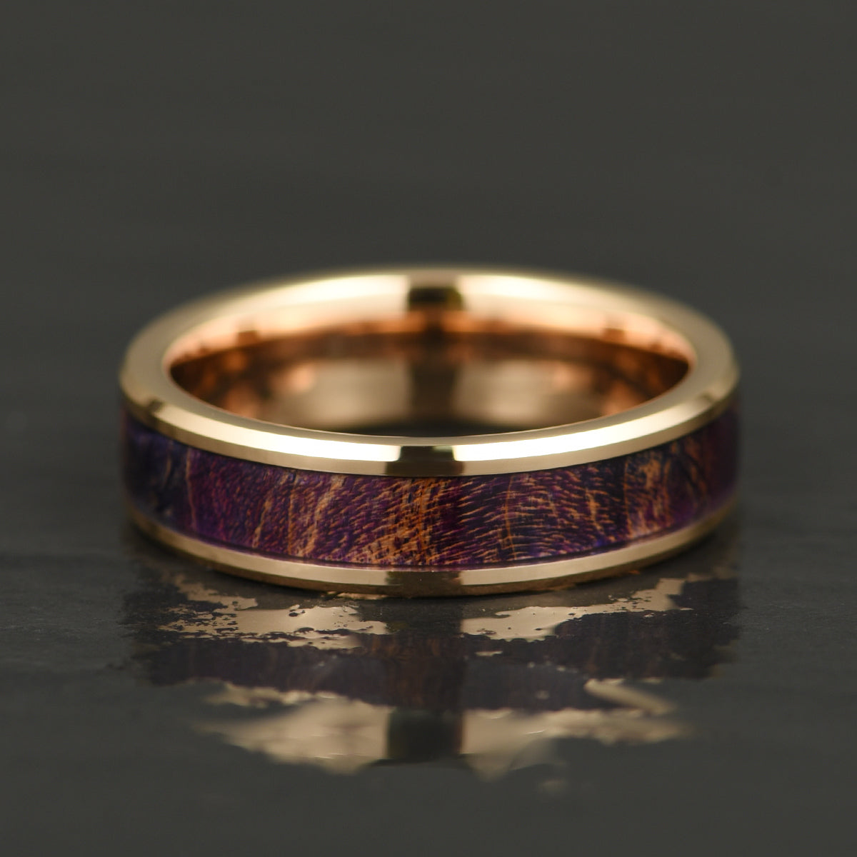 Rose Tungsten Box Elder Wood Men's Wedding Band 6MM