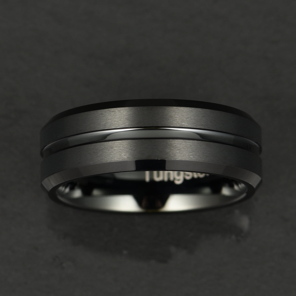 Black Tungsten Ridged Men's Wedding Band 8MM - PRISTINE RINGS