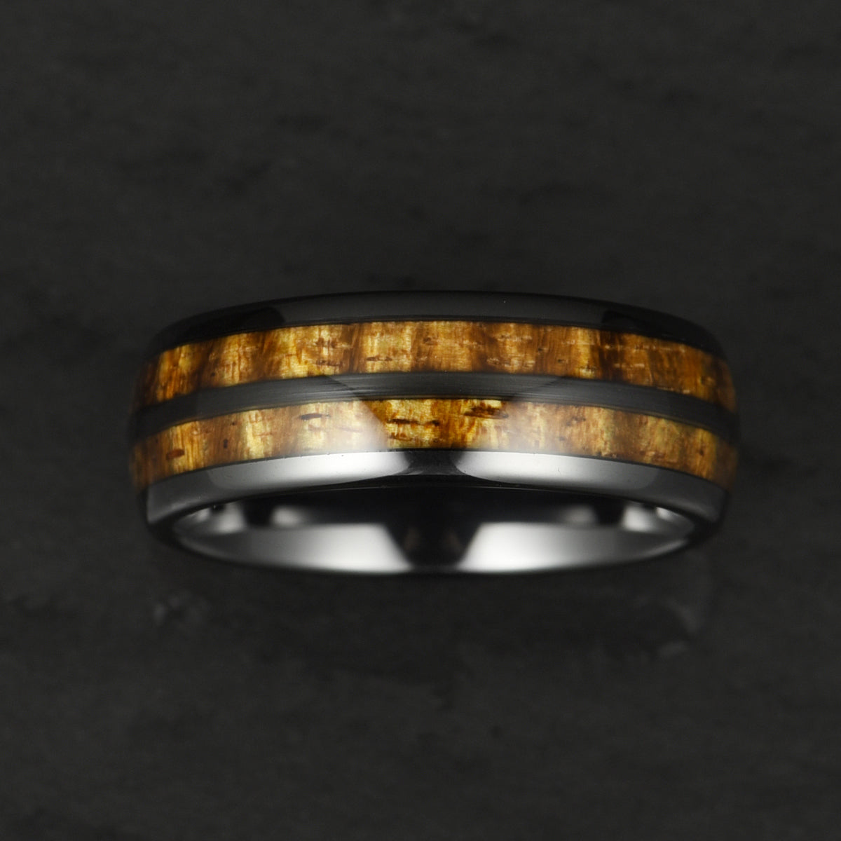 Tungsten Koa Wood Black Inlay Men's Wedding Band 8MM - PRISTINE RINGS