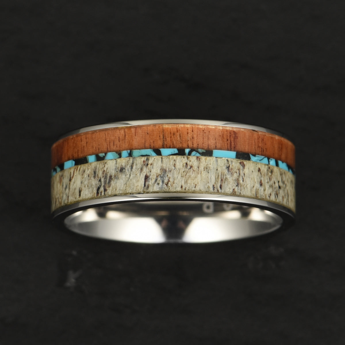 Tungsten Antler Koa Wood Turquoise Inlay Men's Wedding Band 8MM