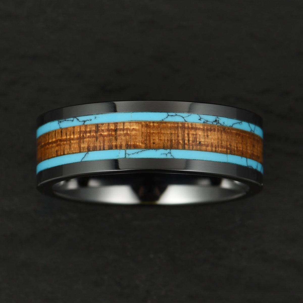 Ceramic Koa Wood Crushed Turquoise Men's Wedding Band 8MM