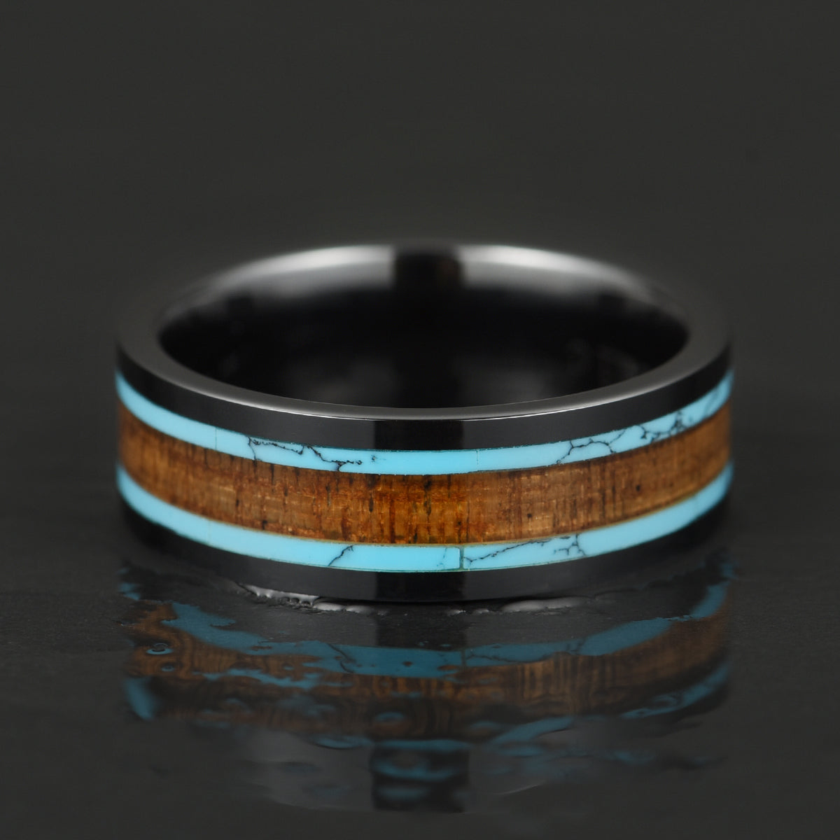 Ceramic Koa Wood Crushed Turquoise Men's Wedding Band 8MM