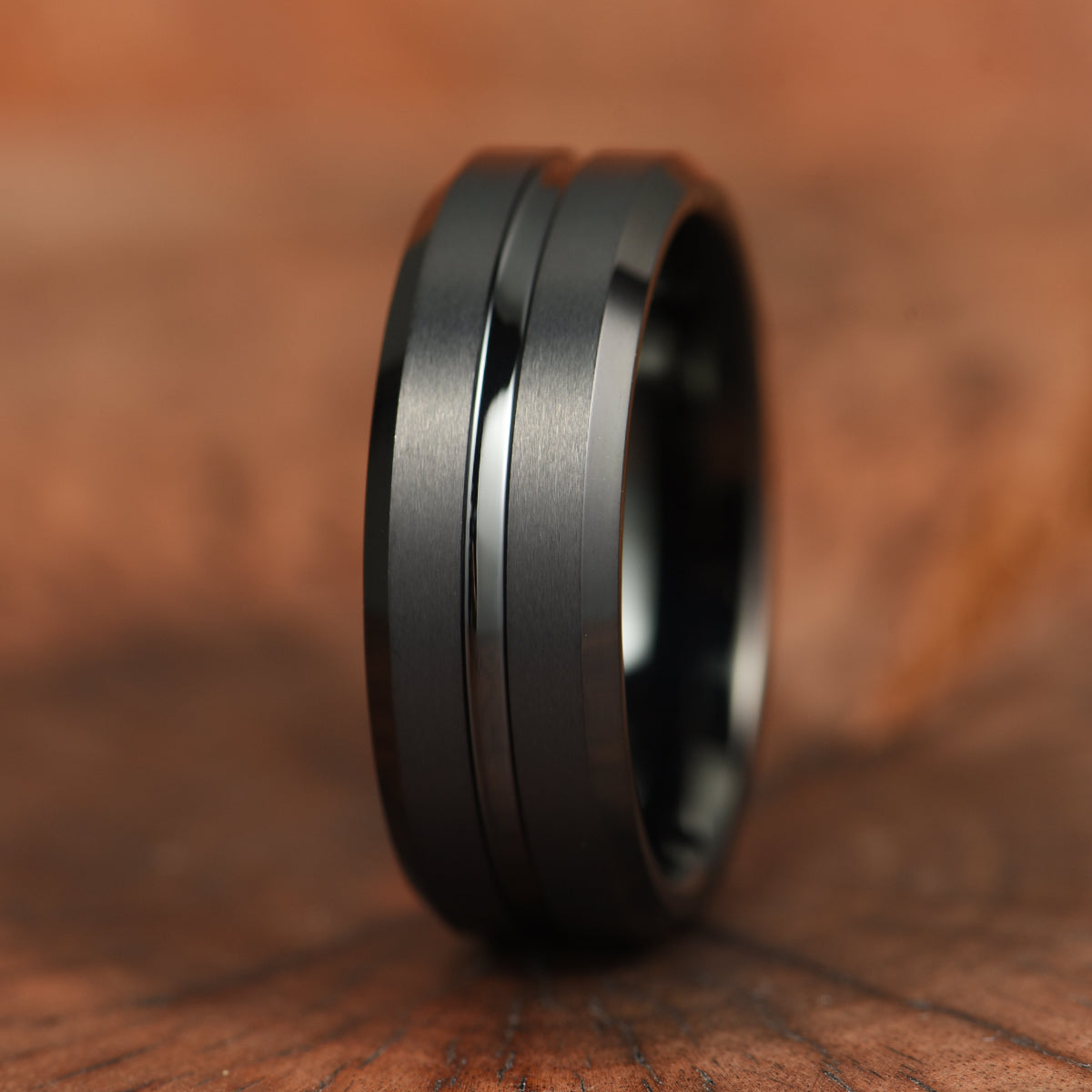 Black Tungsten Ridged Men's Wedding Band 8MM - PRISTINE RINGS