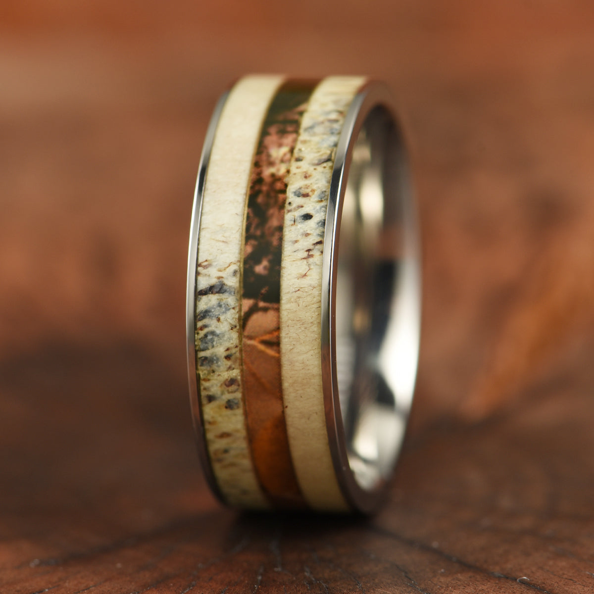 Tungsten Antler Charred Cameo Men's Wedding Band 8MM