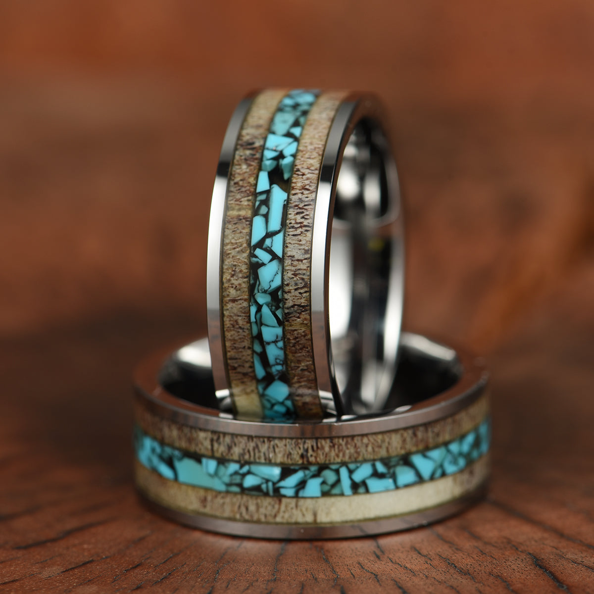 Antler And Turquoise Wedding Bands Tungsten Elk Antler Turquoise