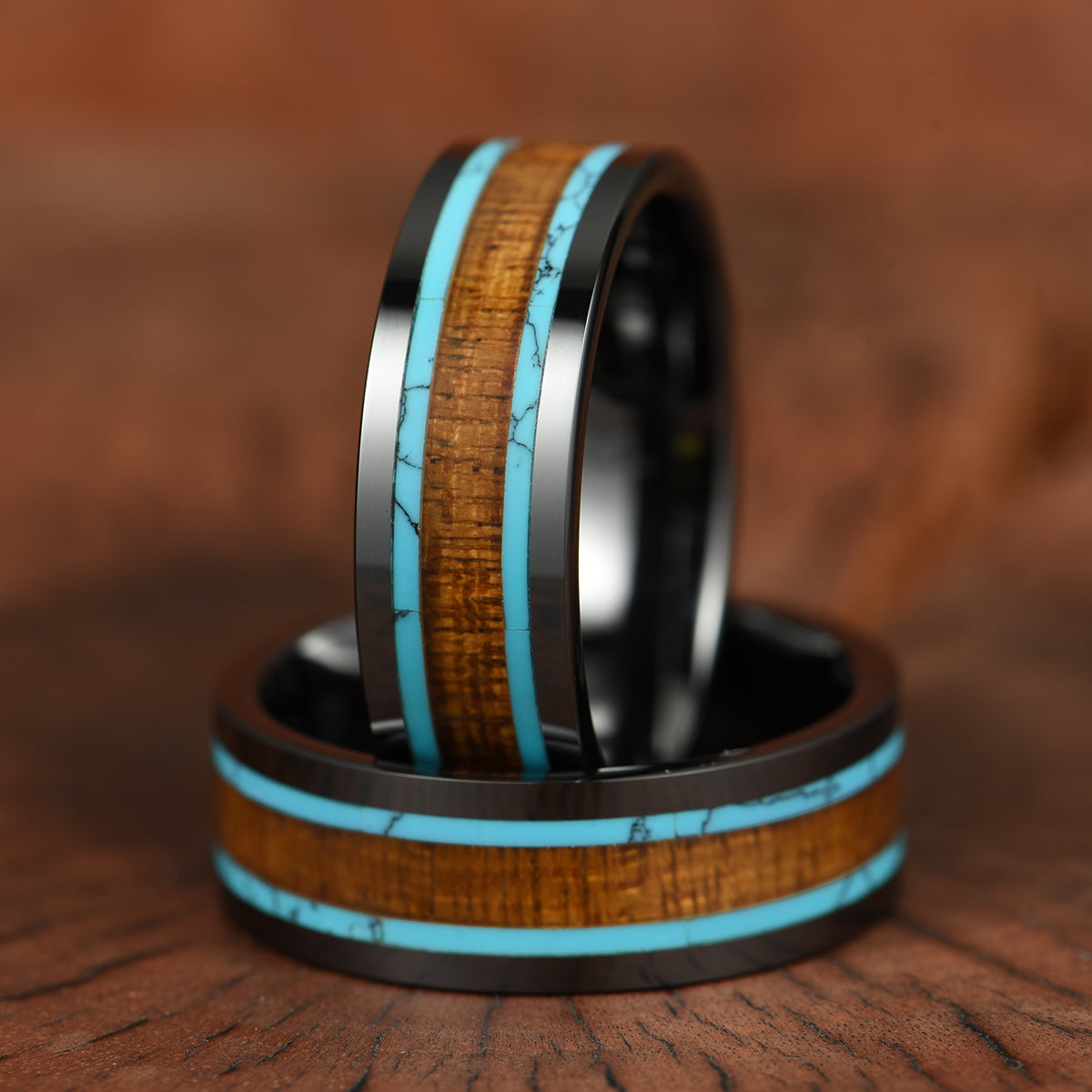 Ceramic Koa Wood Crushed Turquoise Men's Wedding Band 8MM