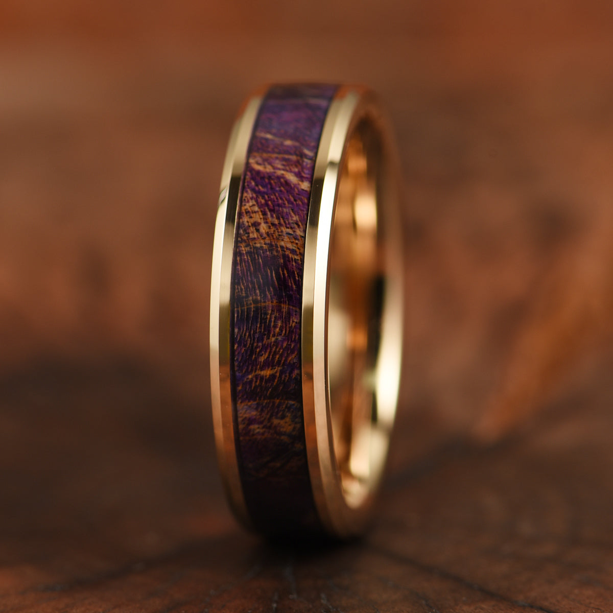 Rose Tungsten Box Elder Wood Men's Wedding Band 6MM