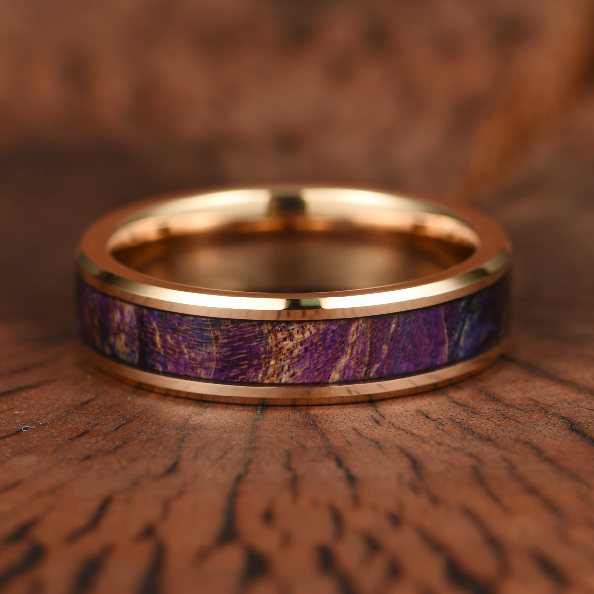 Rose Tungsten Box Elder Wood Men's Wedding Band 6MM