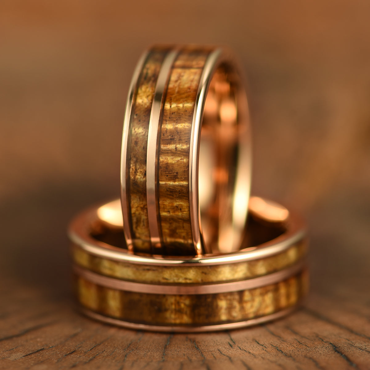 Hawaiian Koa Wood Rose Tungsten Mens Wedding Band 8MM - PRISTINE RINGS