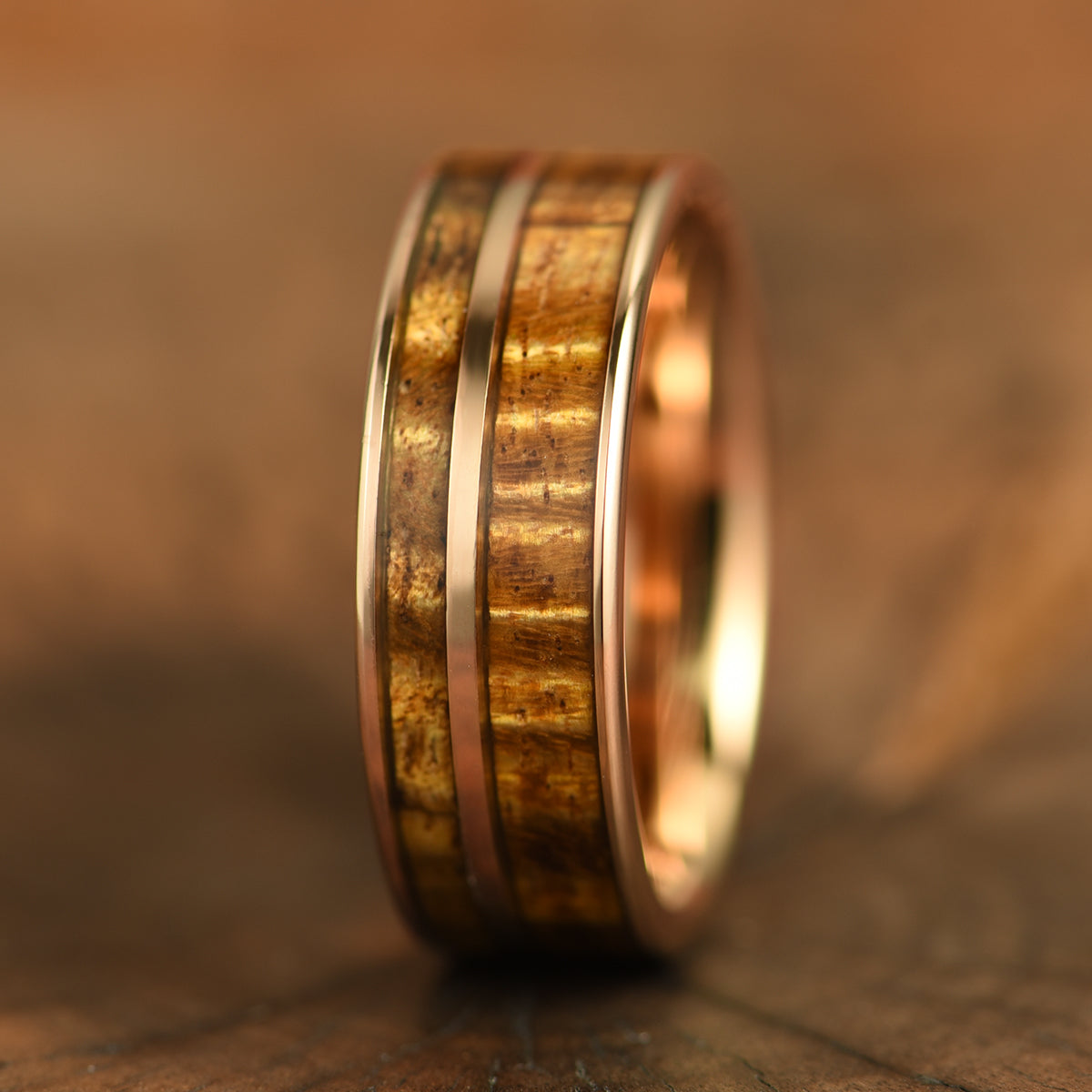 Hawaiian Koa Wood Rose Tungsten Mens Wedding Band 8MM - PRISTINE RINGS