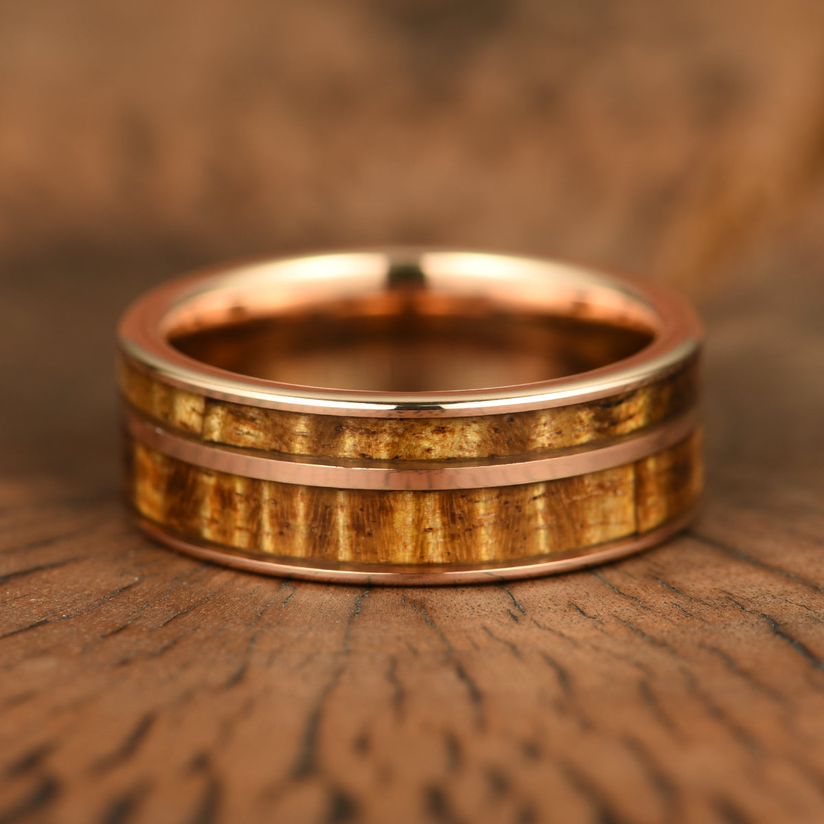 Hawaiian Koa Wood Rose Tungsten Mens Wedding Band 8MM - PRISTINE RINGS