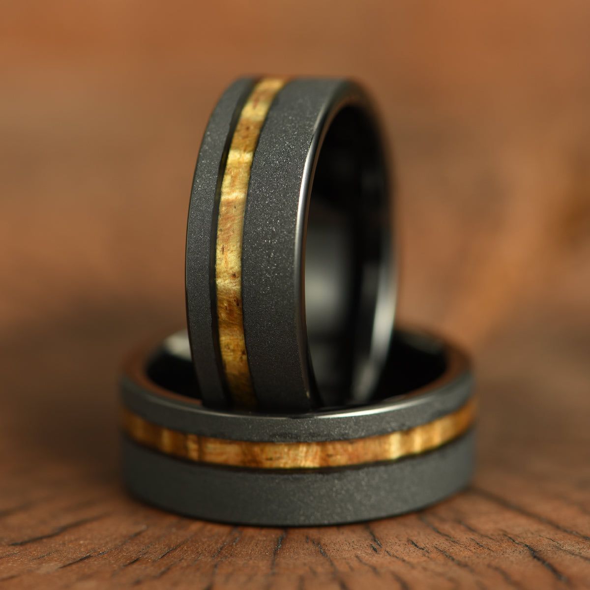 Hawaiian Koa Wood Sandblasted Tungsten Mens Wedding Band 8MM - PRISTINE RINGS
