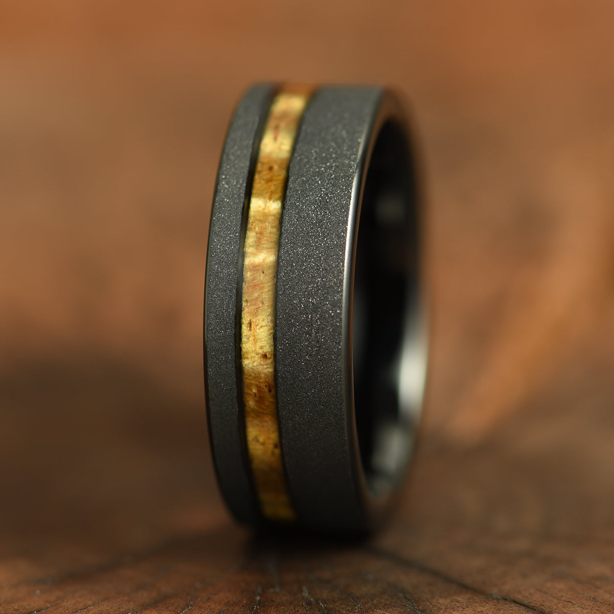 Hawaiian Koa Wood Sandblasted Tungsten Mens Wedding Band 8MM - PRISTINE RINGS