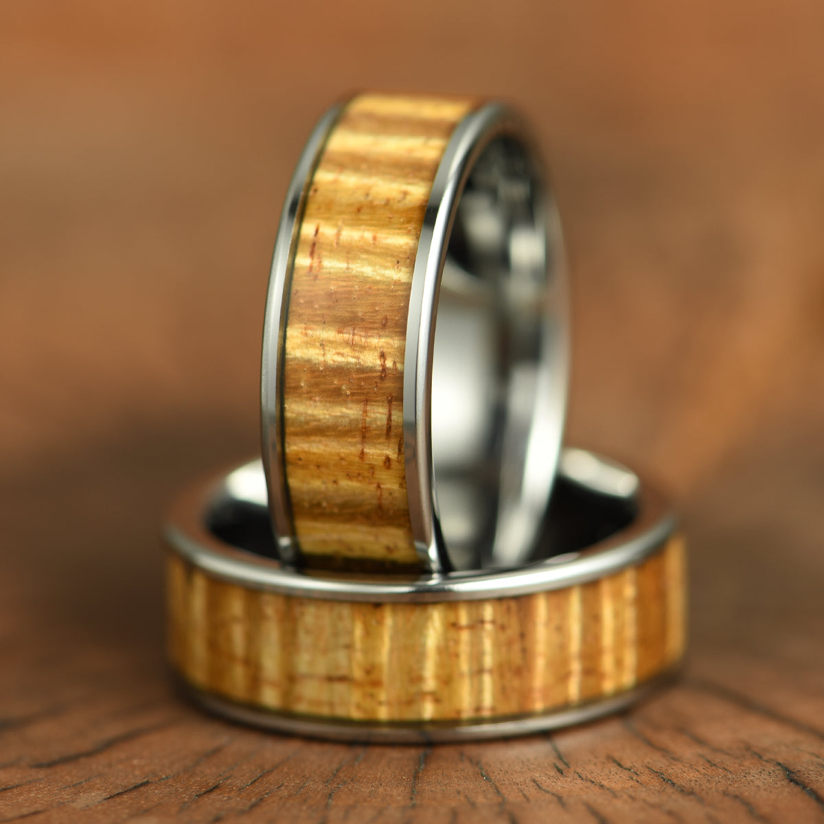 Hawaiian Koa Wood Tungsten Mens Wedding Ring 8MM - PRISTINE RINGS