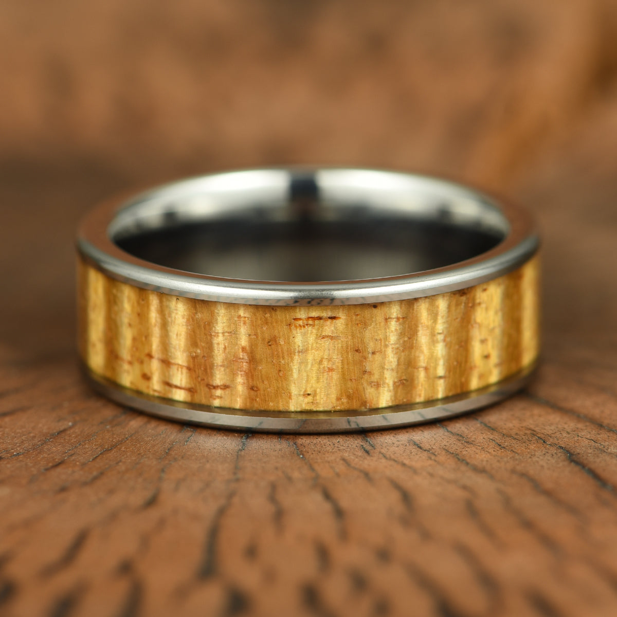Hawaiian Koa Wood Tungsten Mens Wedding Ring 8MM - PRISTINE RINGS