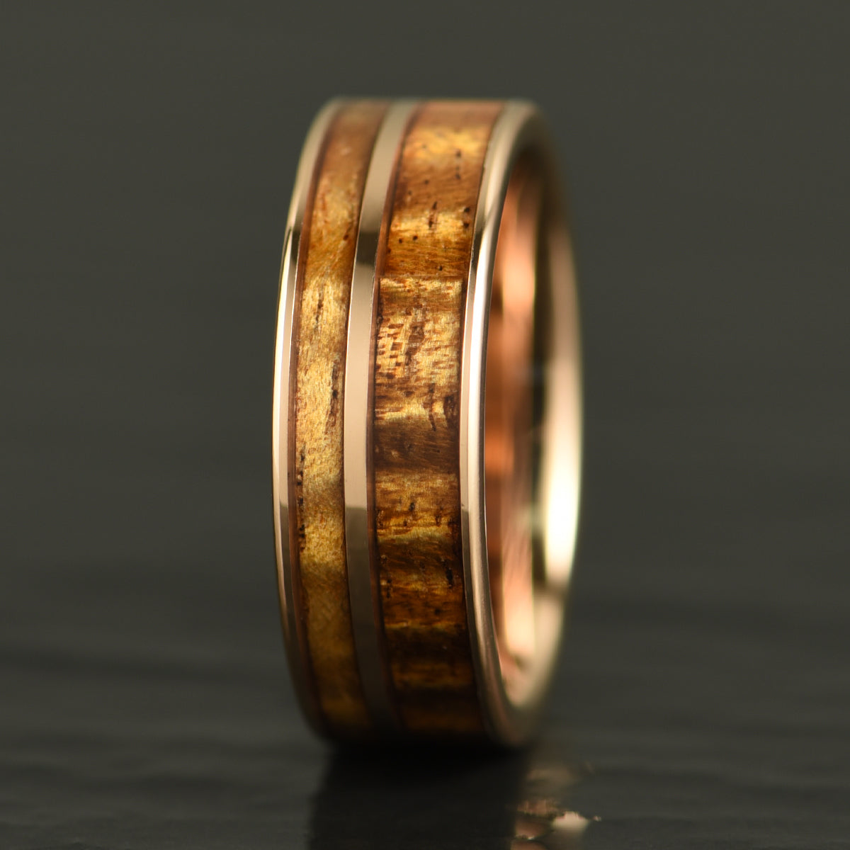 Hawaiian Koa Wood Rose Tungsten Mens Wedding Band 8MM - PRISTINE RINGS