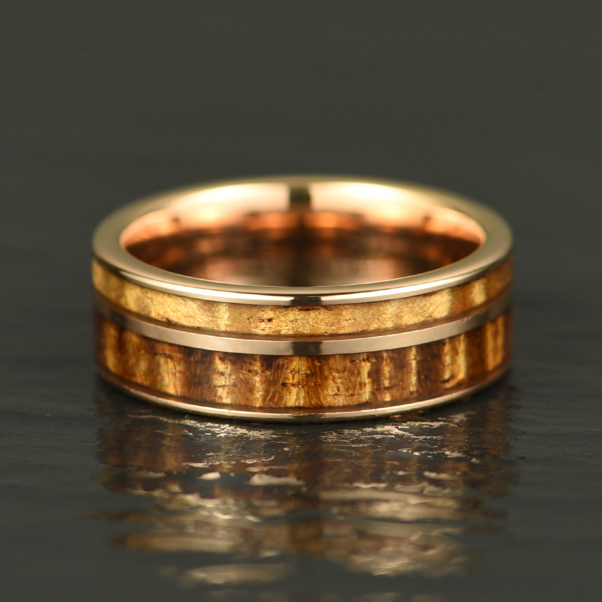 Hawaiian Koa Wood Rose Tungsten Mens Wedding Band 8MM - PRISTINE RINGS
