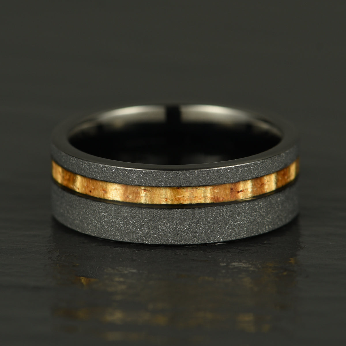 Hawaiian Koa Wood Sandblasted Tungsten Mens Wedding Band 8MM - PRISTINE RINGS
