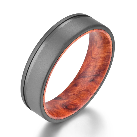 Titanium Rose Wood Burl Men's Wedding Band 6MM - PRISTINE RINGS
