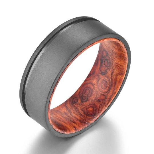 Titanium Rose Wood Burl Men's Wedding Band 8MM - PRISTINE RINGS