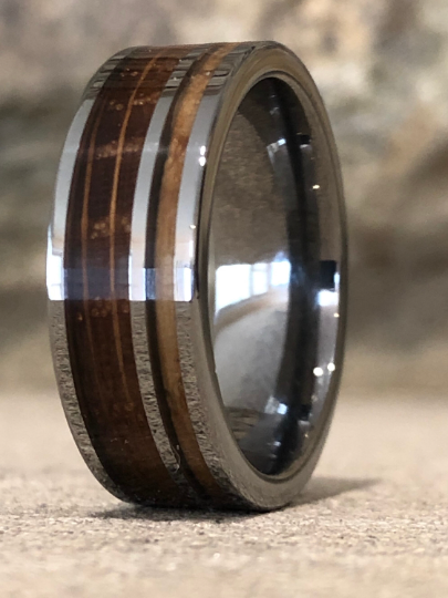 Tungsten Whiskey Barrel Wood Men's Wedding Band 8MM - PRISTINE RINGS