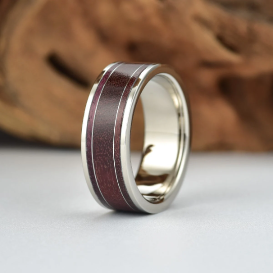Purple Heartwood Tungsten Men's Wedding Band 8MM - PRISTINE RINGS