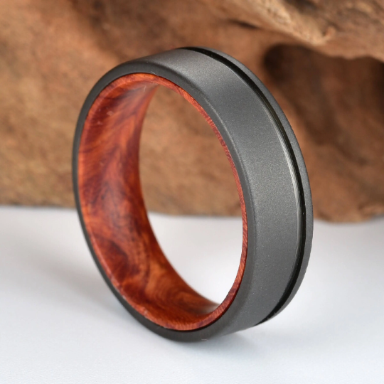 Titanium Rose Wood Burl Men's Wedding Band 6MM