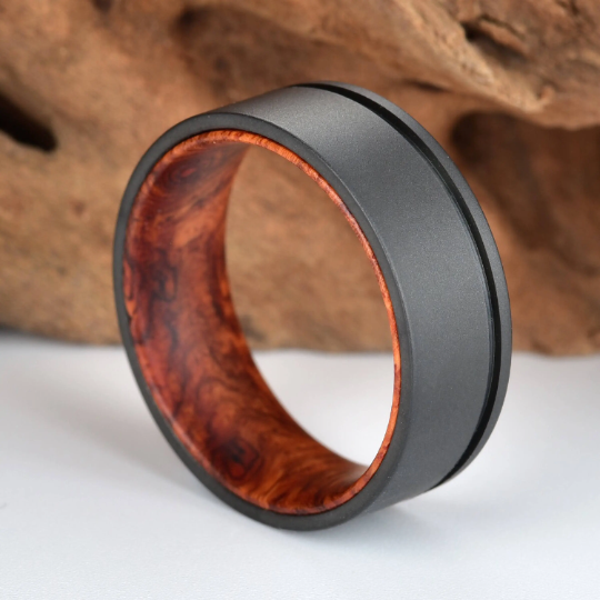 Titanium Rose Wood Burl Men's Wedding Band 8MM - PRISTINE RINGS